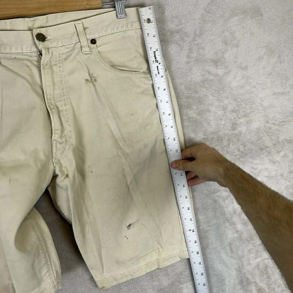 1960s Levis Big E 911B Beige Pique Corduroy Cotton Cut Off Jean Shorts 33x10